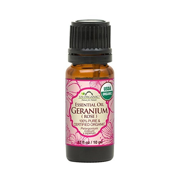 US Organic 100% Pure Rose Geranium Essential Oil (Sourced from South Africa) - USDA Certified Organic, Steam Distilled (10 ml)