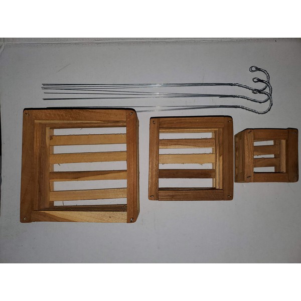 Teak Wood Square Orchid and Plant Baskets Set of 3.