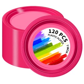 CC-SLZP 120 PCS Hot Pink Plastic Plates, 7 Inch Disposable Dessert Plates for Party Heavy Duty Plastic Dinnerware Sets for Wedding Easter Picnic BBQ (Hot Pink, 7")