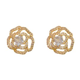 YDSURE Women's Zircon Pink Gold Earrings, Simple Design, Dangling Metallic Allergies, Ring, 18K Gold, Sparkling, 925 Silver, Diamond, Metal Allergy-friendly Pearl, Simple Pearl