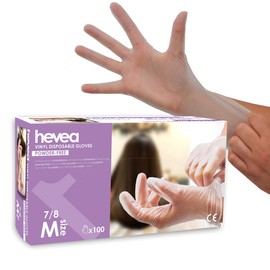 Hevea - Disposable vinyl gloves. Talc and latex free. Box of 100 gloves. Size M (Medium),Transparent