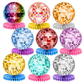tlidfgeo Pack of 9 Disco Decorative Table Toppers, Birthday Honeycomb Centrepiece, Small Disco Ball, Disco Theme Accessories for Birthday Party Decorations 70s Disco Theme Dance Party Supplies
