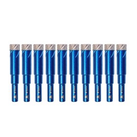 Dry Diamond Drill Bit Set,BRSCHNITT 10pcs/Pack 1/2 Inch (12mm) Diamond Hole Saw Core Drill Bit with Round Shank for Porcelain Tile Ceramic Stone Granite Marble,Hex Shank Dry Drilling