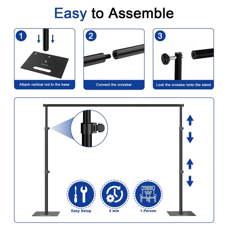 Hecis 8.5x10ft Backdrop Stand, Adjustable Photography Background Frame, Heavy Duty