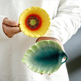 Philo Fun Sunflower Tea Cup and Saucer Set 6 Oz, Enamel Flower Porcelain Coffee Cup Saucer Set with Spoon for Women, Hand Crafted Tea Set (Sunflower)