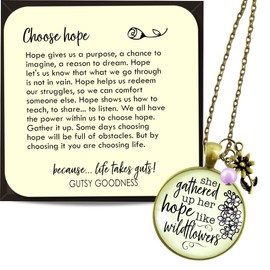 She Gathered Hope Wildflowers Inspirational Necklace Faith Jewelry 24"