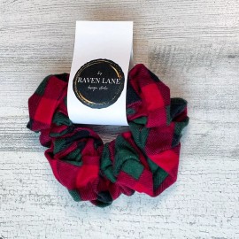 Raven Lane Red & Green Flannel Scrunchie | Big Scrunchies Fashion Hair Ties Medium Volume