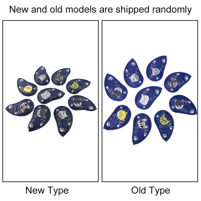 9PCS PU Leather Embroidery Waterproof Golf Putter Head Cover Iron