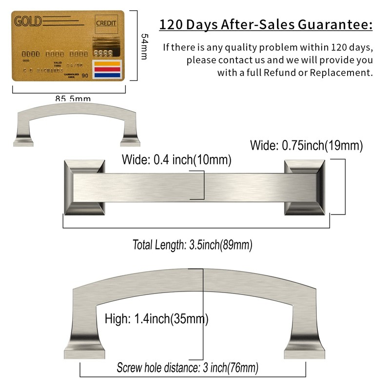 Amerdeco 10 Pack Brushed Satin Nickel 3 Inch(76mm) Hole Centers