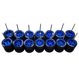 7 Set 1/64 Scale Wheels, 1 64 Wheels and Tires Set with 7 Styles Electroplating Simulation Wheel Hub & Rubber Tires Suitable for Beginner DIY Most 1/64 Diecast Cars (Electroplated Blue)