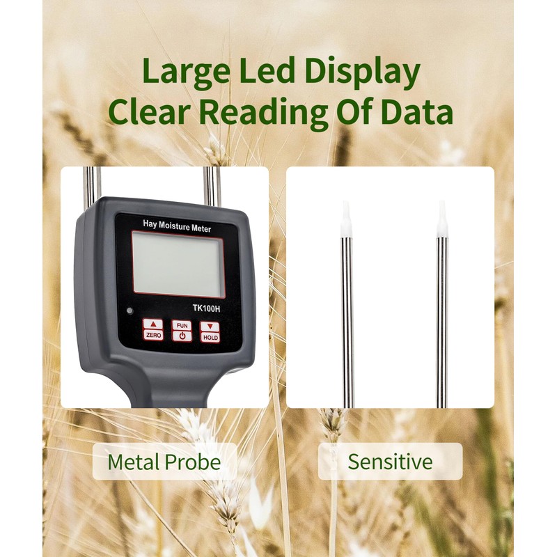 TK100H Portable Hay Meter, Hay Tester with Probe, Fast Measurements,
