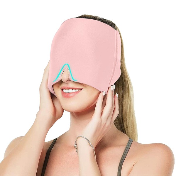 Migraine Relief Cap, Full Coverage Migraine Relief Headache Cap Headwear Long Lasting Cooling Ice Hat for Tension, Headaches, Swollen Eyes, First Aid (Pink)