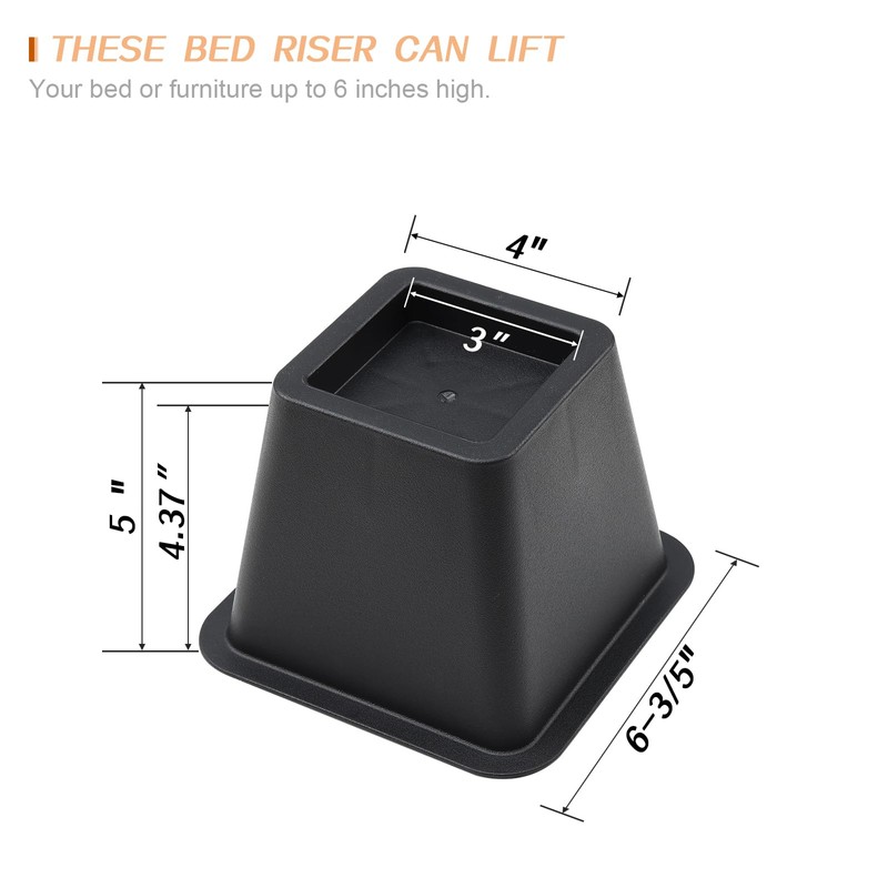 Ihomepark Bed Risers 4 Inch Heavy Duty, Square Furniture Frame