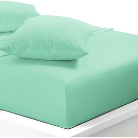 Fitted Sheet Double size Mint Green Soft, Deep Pocket, Wrinkle Free, Easy Care Poly Cotton (D mint green)