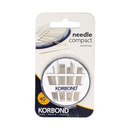 KORBOND 40 Piece Sewing Needle Compact - Needle Assortment for a Multitude of Hand Sewing, Betweens Tapestry & Darning Needles, Silver
