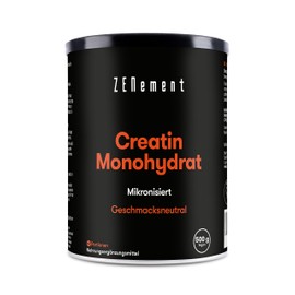 Creatine Monohydrate Powder 500 g, Creatine Monohydrate in Micronised Quality with Optimal High Dose | Pure, 100% Vegan, No Additives | for 147 Applications Zenement