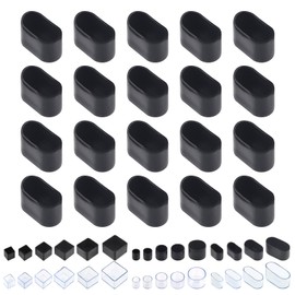 Swpeet 20Pcs 0.8"×1.6" Black Oval Chair Leg Caps, Floor Protectors, Table Chair Leg Protection Cover, Furniture Leg Caps，Leg Tips Covers, Feet Pads, Feet for Furniture Table Chair