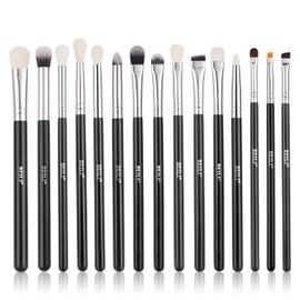 BEILI Juego de brochas de maquillaje de ojos 15 piezas de brochas de sombra de ojos de pelo de cabra natural, juego de brochas de maquillaje de...    