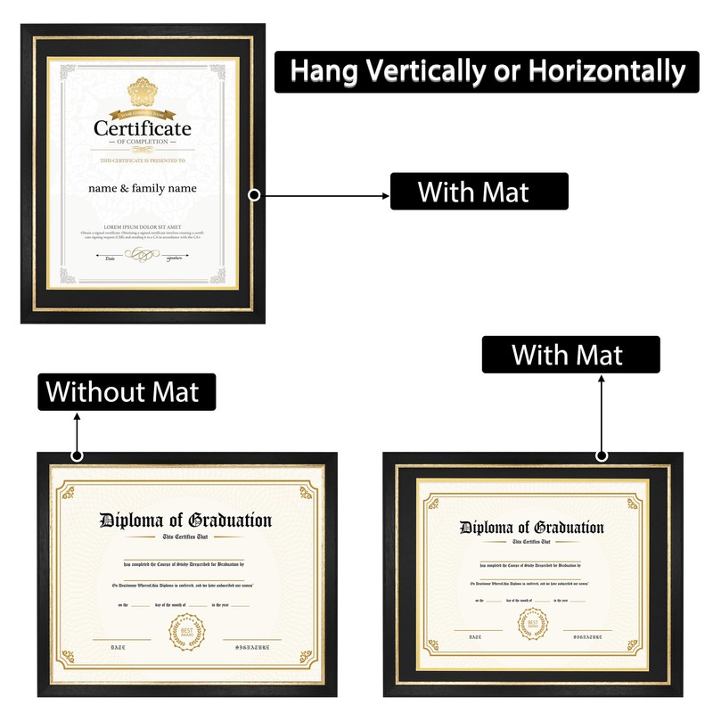 FramePro 14x17 Diploma Frame with Black over Gold Mat, 16x20