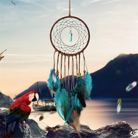 Dremisland Forest Turquoise Dream Catchers - Handmade Exquisite Feather Beaded Dreamcatcher for Kids/Cars/Bedroom - Indians Traditional Art Wall Hanging Home Decoration (Blue and Brown)