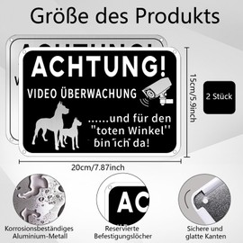 Caution Dog Sign, Pack of 2 Free-Ranging Dog Sign, Video Surveillance Sign, Warning of the Dog Signs with Cable Ties and Screws, 20 x 15 cm, Aluminium Metal Sign for Indoor and Outdoor Use