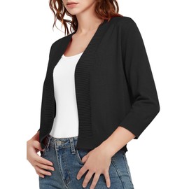 Urban CoCo Women's 3/4 Sleeve Lightweight Open Front Knit Sweater Cardigan (Black, XL)