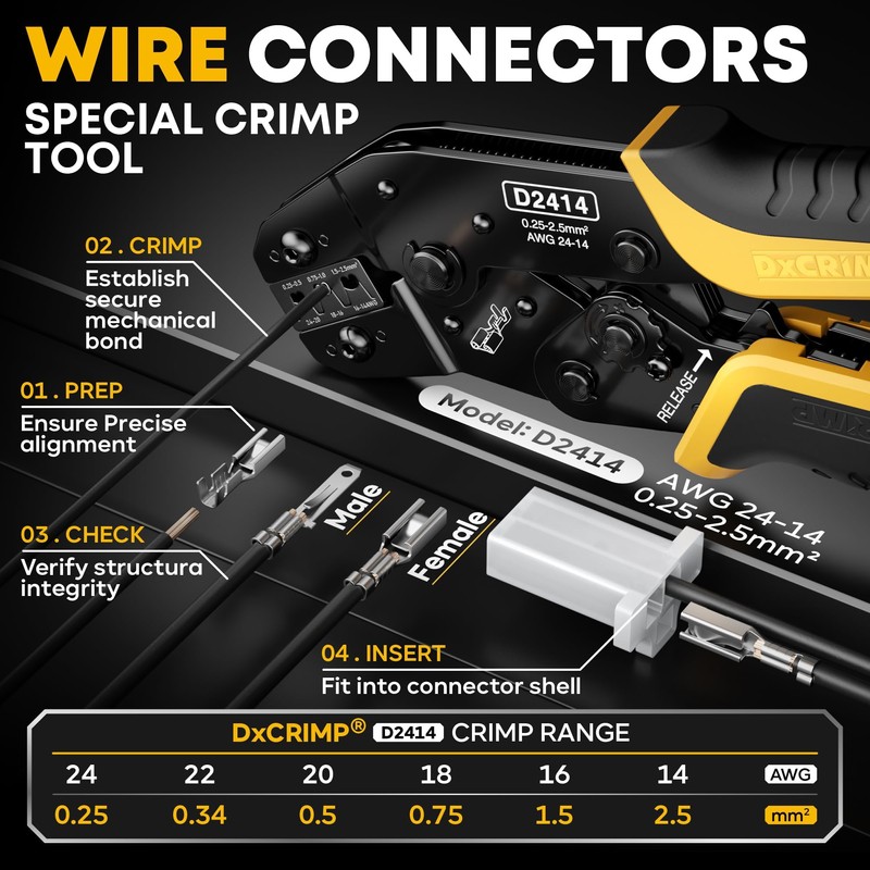 DxCRIMP 2.8 mm Automotive Connector Crimping Tool Kit, 2/3/4/6/9-Pin Male