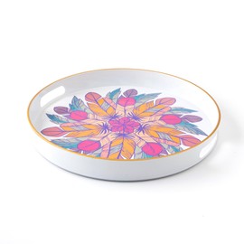 Fuukou Round Coffee Table Tray Ottoman Tray,Round Plastic Serving Trays with Handles,Modern Decorative Tray for Ottoman Coffee Table,Plastic Ottoman Tray for Living Room, Large, White