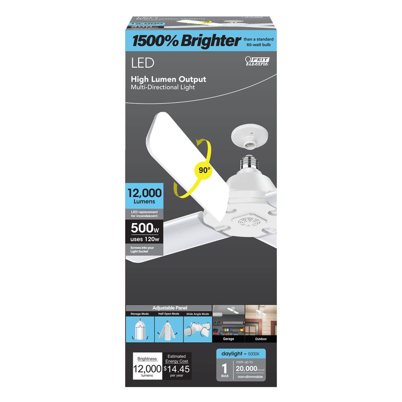 Feit Electric LED Garage Light, 4 Panel Adjustable Screw-in LED