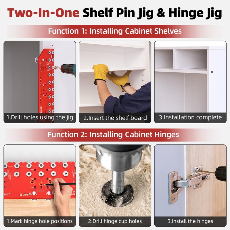 11-Hole Shelf Pin Jig and Hinge Jig 2-in-1,1/4 Inch and