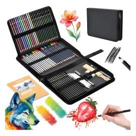 Kit De Dibujo Profesional Lápices Boceto Y Accesorios 72 Pzs Trazo Multicolor