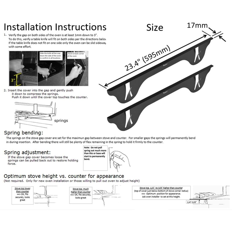 TrueGem Stove Gap Covers - 23.4", Black, Stainless Steel