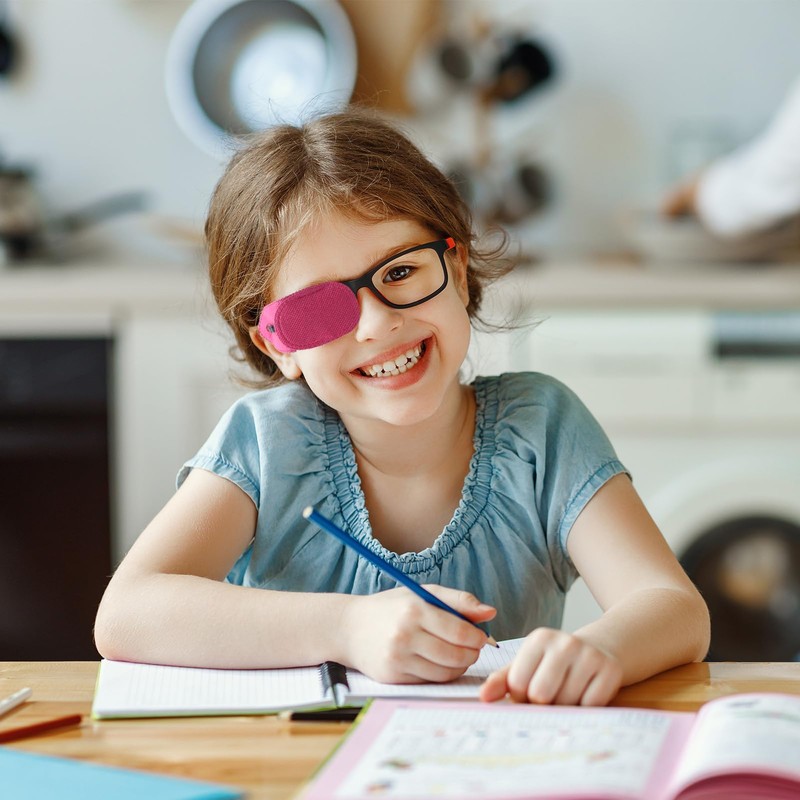 OzEssence 6 Pcs Pink Eye Patches for Kids, Reusable Eyepatch
