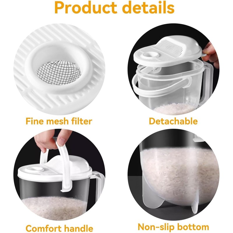 Moncer Rice Washing Bowl Colander, Rice Washing Bowl with Strainer