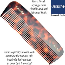 Giorgio G29 All Coarse Hair Detangling Comb Wide Teeth Pocket Comb for Thick Curly Wavy Hair. Hair Detangler Comb for Grooming Styling Hair, Beard and Mustache. Handmade Saw-Cut and Hand Polished