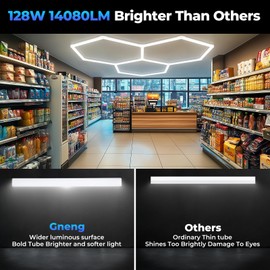 Hexagon Garage Lights-128W Hexagon LED Lights,5000K 14080LM Updated Bigger Size 16 Pack Hexagon LED Garage Lights,Hexagon LED Shop Lights for Car Detailing Garage,Workshop,Basement,Gym,Barbe