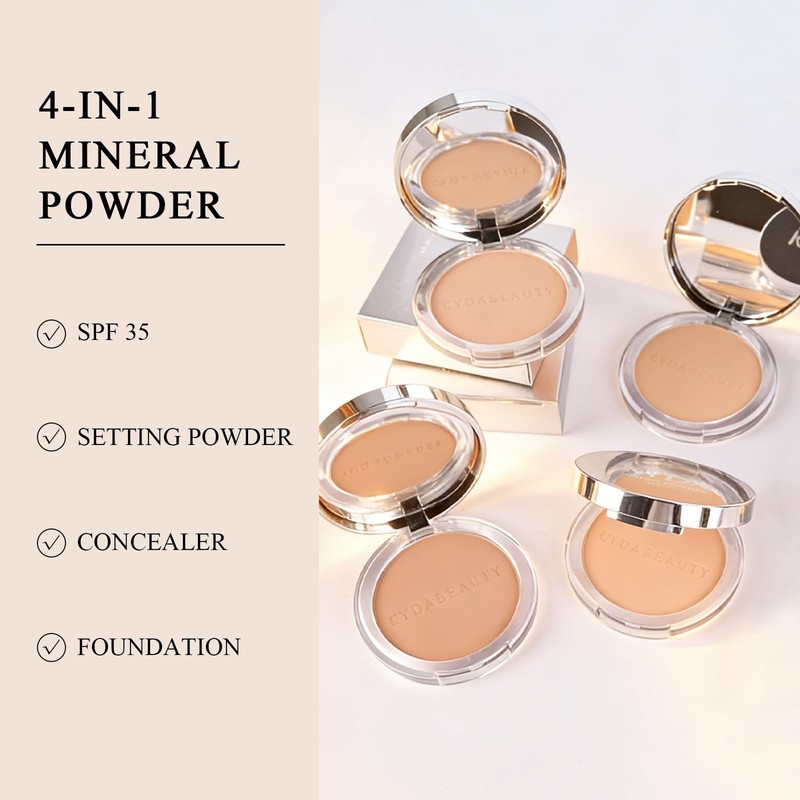 Freeorr 4-in-1 Mineral Pressed Powder, SPF 35 Powder Foundation with
