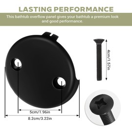 Black Bathtub Overflow Drain Cover 3-1/8" Two Hole Bathtub Drain Overflow Cover with Screw Overflowe Face Plate Bathtubs Overflows Gasket Drains Overflows Covers for Most Standard Bath Tub Drains