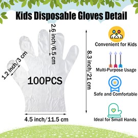 SADIKALO Kids Disposable Gloves - 100 Pcs Small Plastic PE Clear Durable Work for Cleaning Cooking Garden Craft, for 3-12 Years