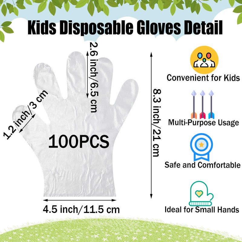 SADIKALO Kids Disposable Gloves - 100 Pcs Small Plastic PE