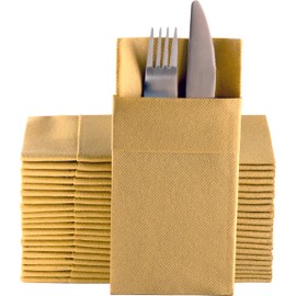 Servilletas doradas de tela con bolsillo integrado para cubiertos, servilletas de papel desechables absorbentes de tacto de lino para cocina, baño, fiestas, bodas, cenas o eventos, paquete de 50