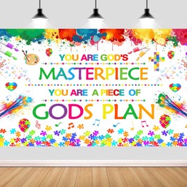 7x5ft Christian Jesus Gods Backdrop Banners, You are God's Masterpiece You are God's Plan Photography Background, Religious Backdrop Banner Photo Booth Props for Classroom Sunday School Decorations