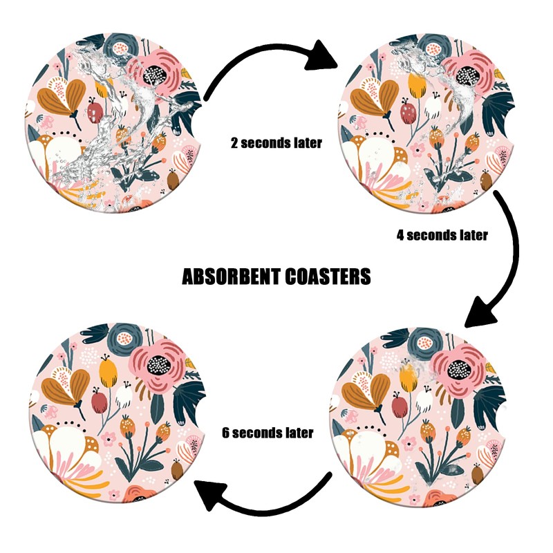 Cup Holders Car Coasters - Boho Flower Absorbent Ceramic Coaster,