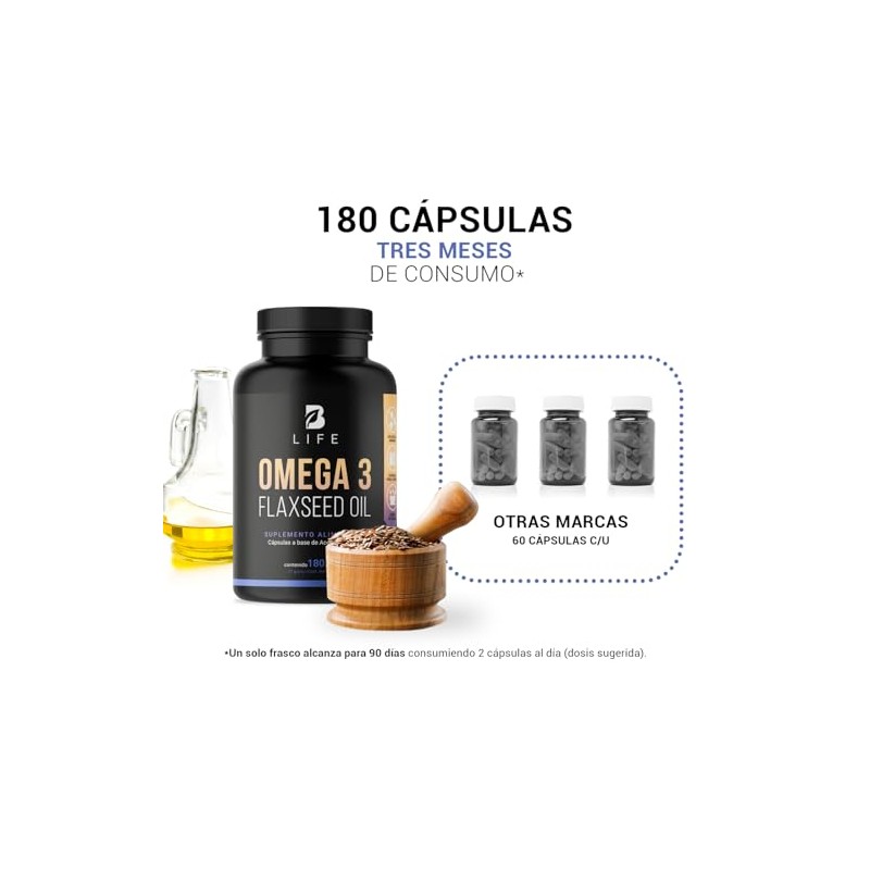 B Life Aceite de Linaza Puro Omega 3 con 180