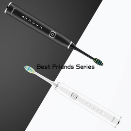 7am2m Electric Toothbrush 2 Pack Set for Kids and Adults, 12 Brush Heads,5 Adjustable Modes, Built-in 2-minute Smart Timer, Wireless Fast Charge for 60 Days,IPX7Waterproof SonicToothbrush (BLACK&WHITE