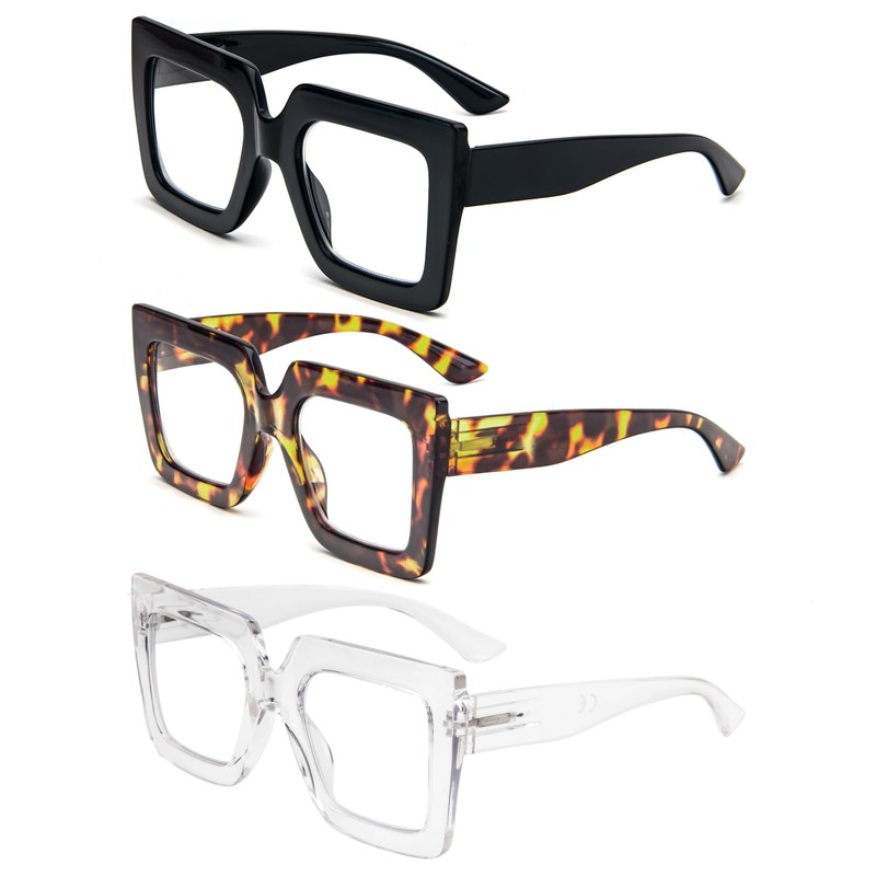 REAVEE 3 Pack Oversized Reading Glasses for Women Large Frame