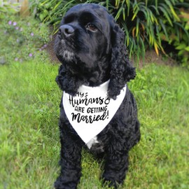 My Humans are Getting Married Wedding Dog Bandanas 1 Pack, Pet Scarf Triangle Bibs Kerchief, Dog Engagement Announcement, Pet Accessories for Small Medium Large Dogs and Cat(Black-1, with Ring)