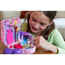 Polly Pocket 2-in-1 Travel Toy Playset, Unicorn Toy with 2 Dolls & 25 Surprise Accessories, Unicorn Party Large Compact