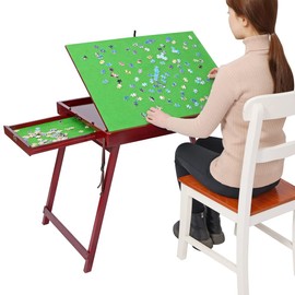 Kcelarec Wooden Jigsaw Table Puzzle Table with2 Drawers for Adults, Tilting Table Board for Games, Gift for Puzzle Amateur, Folding Tilting Table for 1000 Pieces Puzzles