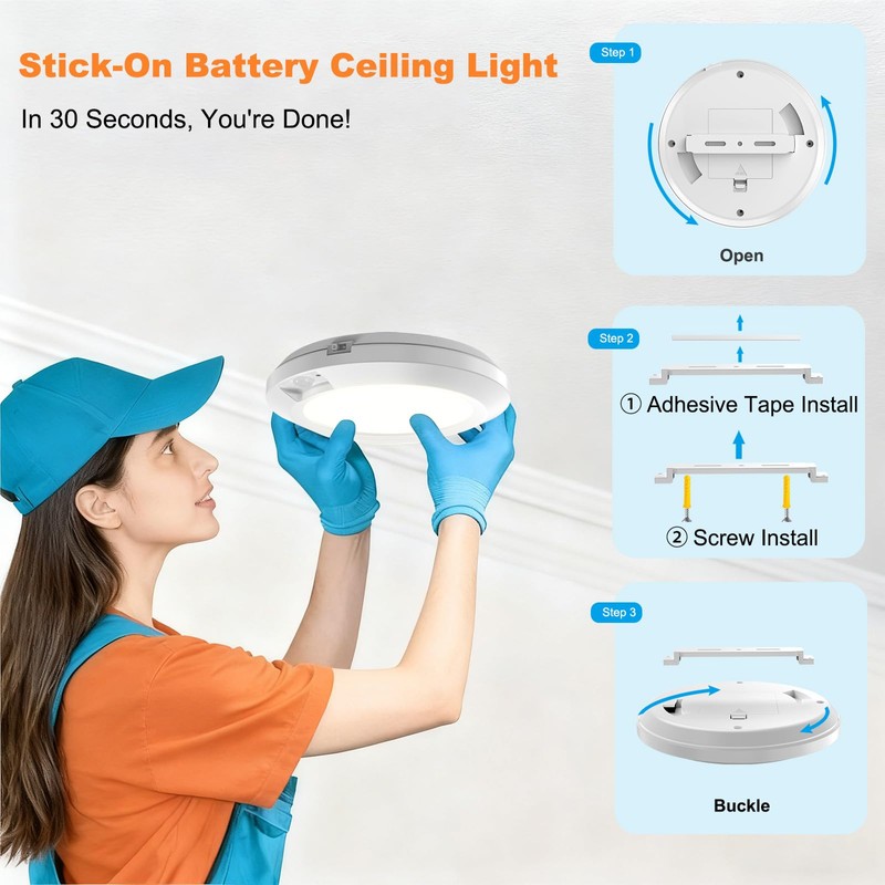 APCENS Battery Operated Motion Sensor Light Indoor, 6.3", 210LM, 6000K